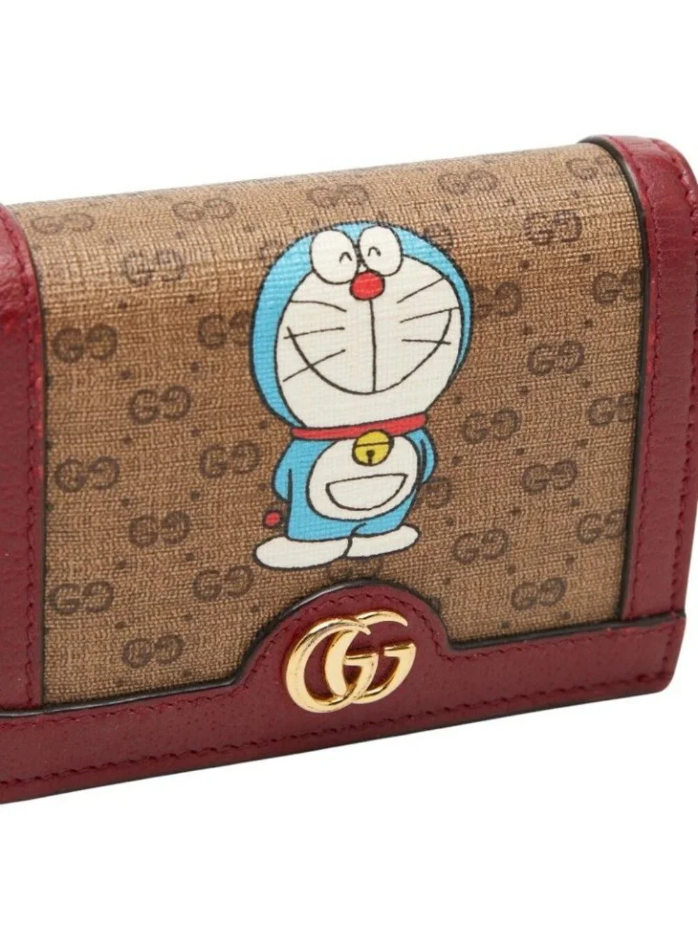 Gucci Mini GG Supreme Doraemon Bifold Wallet Beige Wine Red Leather - Picture 6 of 10